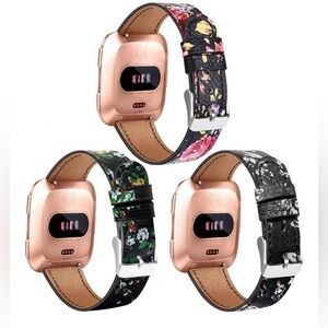 POHNUI 3 Pack Leather Bands Compatible Smart Watch & Fitbit Versa 2/Lite/SE